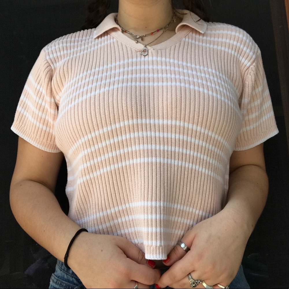 pink knit collared top